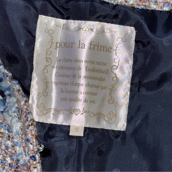 Tweed Blue Knitted Jacket Women Small Hookeye close Pockets Church Wedding Guest - Picture 2 of 7